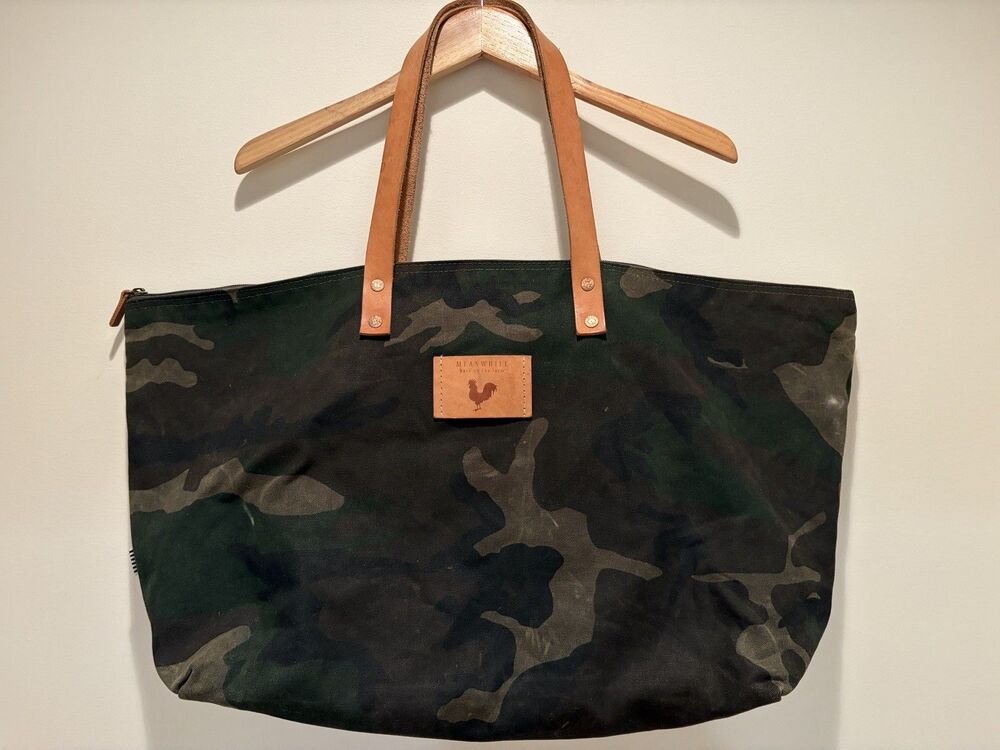 Meanwhile Back On The Farm Field Camo Waxed Canvas Weekend Tote Bag 27”